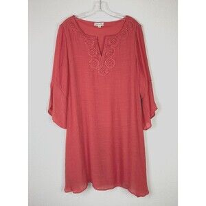 Indigo Rose Women's NWT Gauzy Dress Size PL Orange Embroidered Lace Peasant Boho